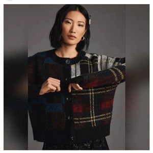 Anthropologie RD Style Multicolor Plaid Cardigan Sweater Size small